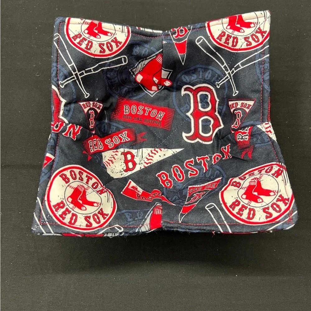Hand Crafted Bowl Cozy Bowl Holder Microwavable Cotton Boston Red Sox red blue